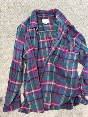 American Eagle Plaid Boyfriend Shirt - Teal & Magenta